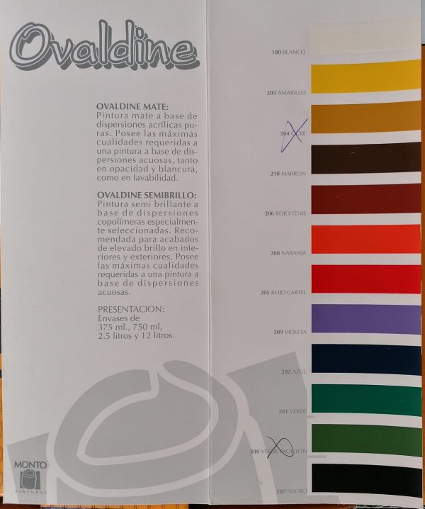 Carta colores Ovaldine Mate - Montó